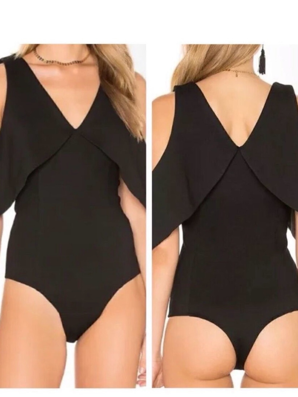 Black Cold-Shoulder One-Piece bodysuit